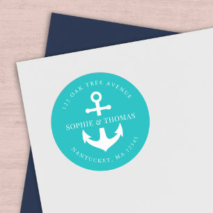 Editable Background Colour Anchor Return Address Classic Round Sticker