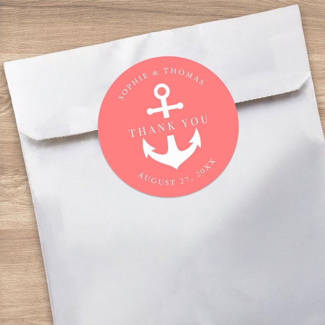 Editable Background Colour Anchor Wedding Thank Yo Classic Round Sticker (Creator Uploaded)