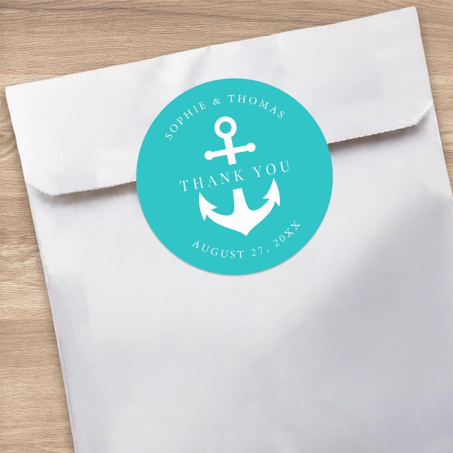 Editable Background Colour Anchor Wedding Thank Yo Classic Round Sticker (Creator Uploaded)
