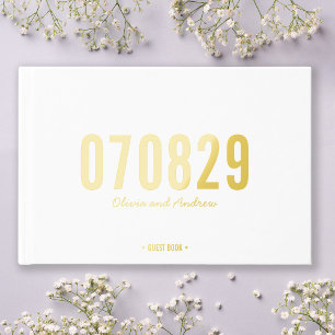 Editable Background Colour Date Bold Modern Weddin Guest Book