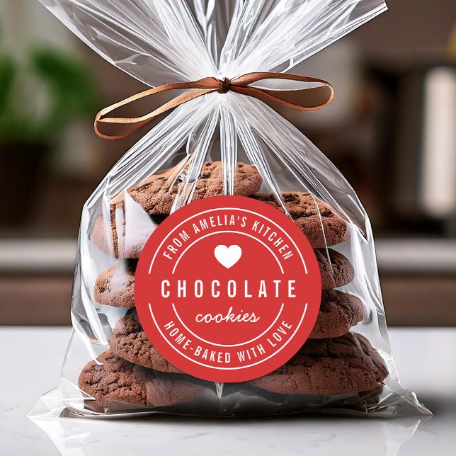 Editable Background Colour Home-baked with Love Classic Round Sticker (Creator Uploaded)