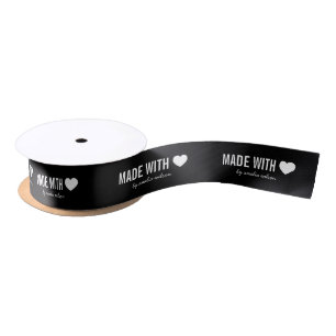 Editable Background Colour Made with Love Heart Satin Ribbon