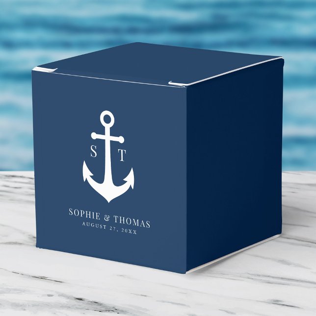 Editable Background Colour Monogram Anchor Wedding Favour Box (Creator Uploaded)