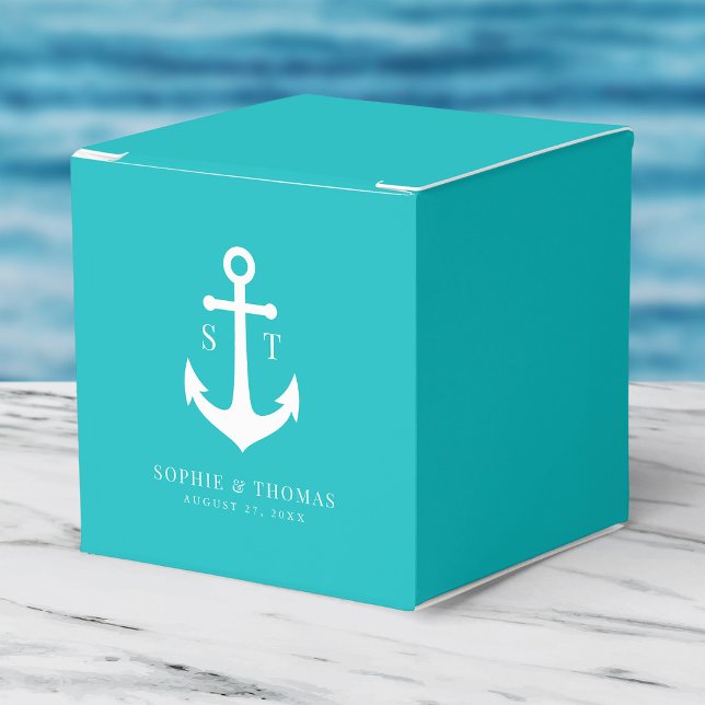 Editable Background Colour Monogram Anchor Wedding Favour Box (Creator Uploaded)