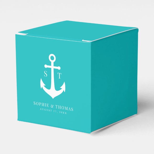 Editable Background Colour Monogram Anchor Wedding Favour Box (Front Side)