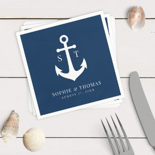 Editable Background Colour Monogram Anchor Wedding Napkin