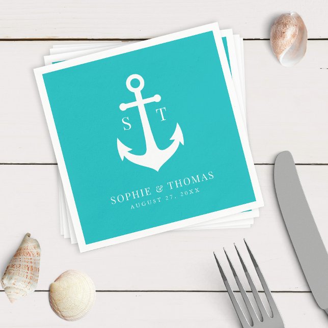 Editable Background Colour Monogram Anchor Wedding Napkin (Creator Uploaded)