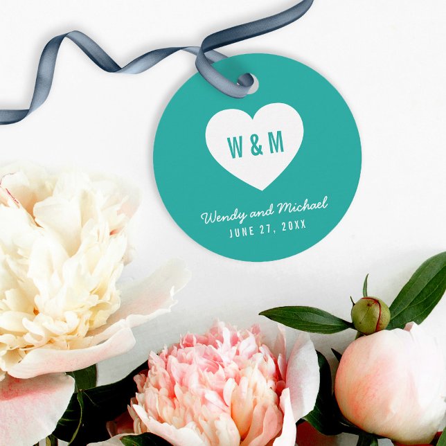 Editable Background Colour Monogram Heart Wedding Favour Tags (Creator Uploaded)