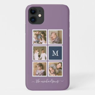 Editable Background Colour Monogram Photo Collage iPhone 11 Case