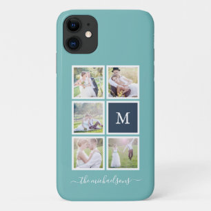 Editable Background Colour Monogram Photo Collage iPhone 11 Case