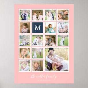Editable Background Colour Monogram Photo Collage Poster