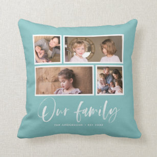 Editable Background Colour Our Family Photo Collag Cushion