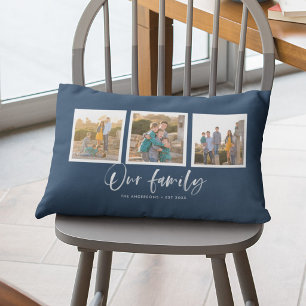 Editable Background Colour Our Family Photo Collag Lumbar Cushion