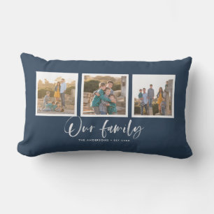 Editable Background Colour Our Family Photo Lumbar Cushion