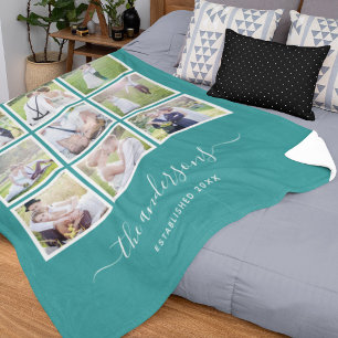 Editable Background Colour Photo Collage Script Fleece Blanket
