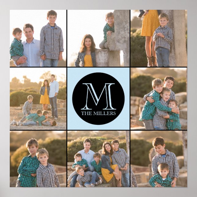 Editable Background Colour Round Monogram Photo Poster (Front)