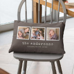 Editable Background Colour Typewriter Photo Collag Lumbar Cushion<br><div class="desc">Pillow with 3 square photos with a white border around them arranged side by side on the front and back side making it 6 photos in total that you can replace with you own photos against an editable background colour (click "customise" to change background colour). You can also add your...</div>