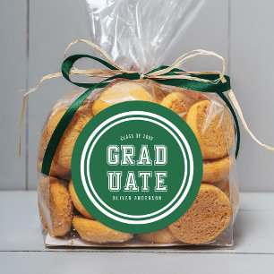 Editable Background Colour Varsity Graduate Classic Round Sticker