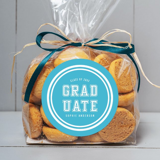 Editable Background Colour Varsity Graduate Classic Round Sticker (Creator Uploaded)