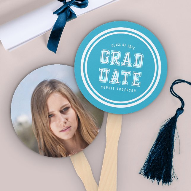 Editable Background Colour Varsity Graduate Photo Hand Fan (Creator Uploaded)
