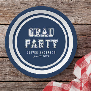 Editable Background Colour Varsity Graduation Paper Plate