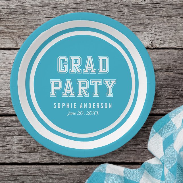 Editable Background Colour Varsity Graduation Paper Plate (Creator Uploaded)