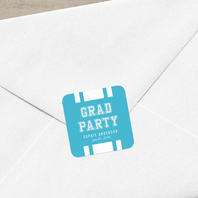 Editable Background Colour Varsity Graduation Part Square Sticker (Creator Uploaded)