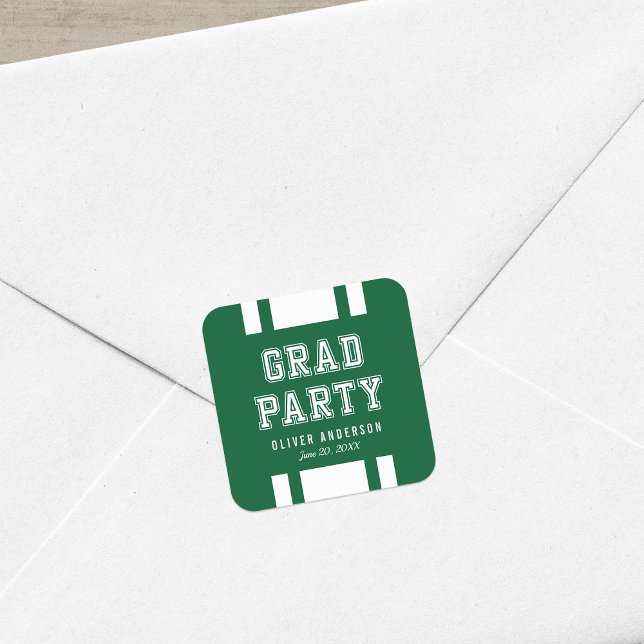 Editable Background Colour Varsity Graduation Part Square Sticker (Creator Uploaded)