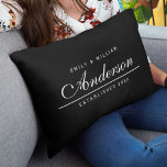 Editable Background Colour Wedding Family Name Lumbar Cushion<br><div class="desc">This versatile Family Name pillow with editable front and back background colour featuring your names, family name in an elegant cursive font and below a thin line, state when your family was established. Makes a great keepsake or wedding gift. Personalise it by replacing the placeholder text. For more options such...</div>