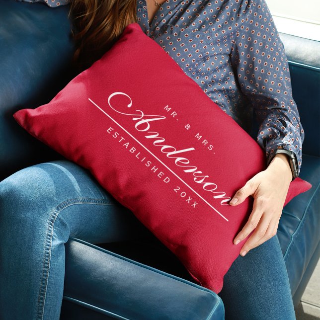 Editable Background Colour Wedding Mr and Mrs Name Lumbar Cushion (Creator Uploaded)