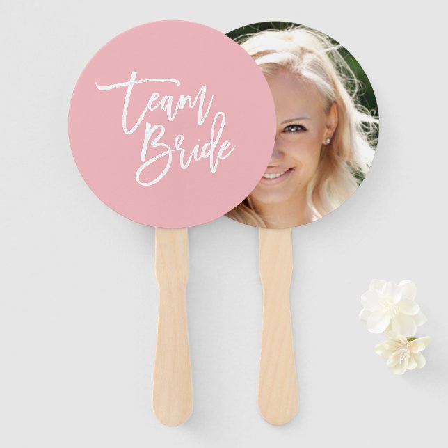 Editable Background White Brush Script Team Bride Hand Fan (Front and Back)
