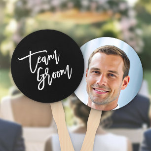 Editable Background White Brush Script Team Groom Hand Fan