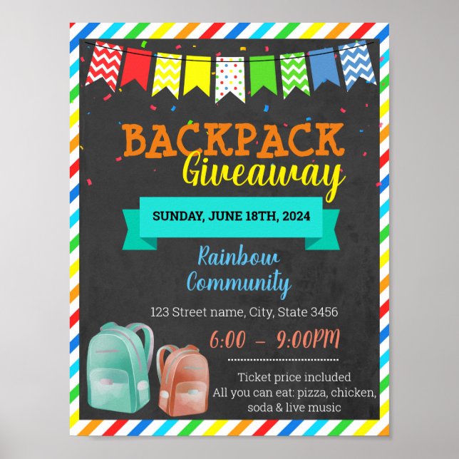 Editable Backpack giveaway flyer Poster (Front)