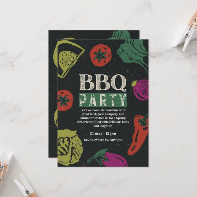 Editable Backyard BBQ Game Night Invitation  (Front/Back In Situ)