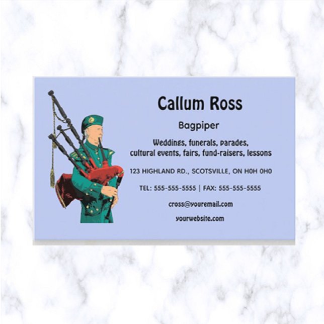 Editable Bagpiper  Business Card (What a great way to advertise your bagpipe business!)