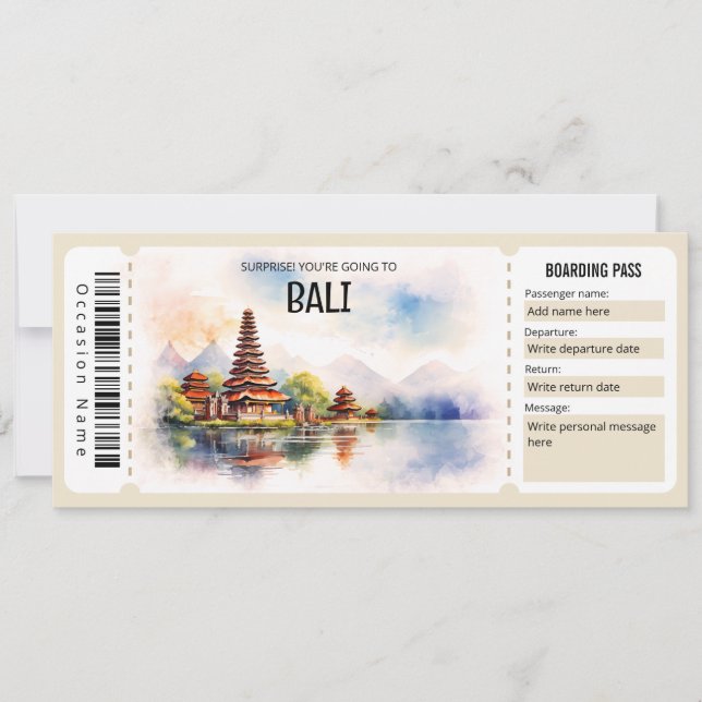 Editable Bali Plane Boarding Pass Ticket Invitation (Front)