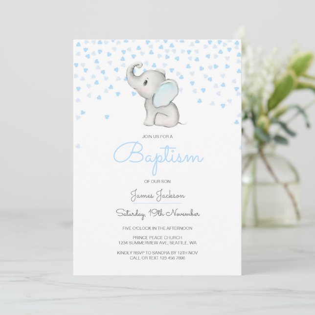 Editable Baptism Invitation, Elephant Invitation (Standing Front)