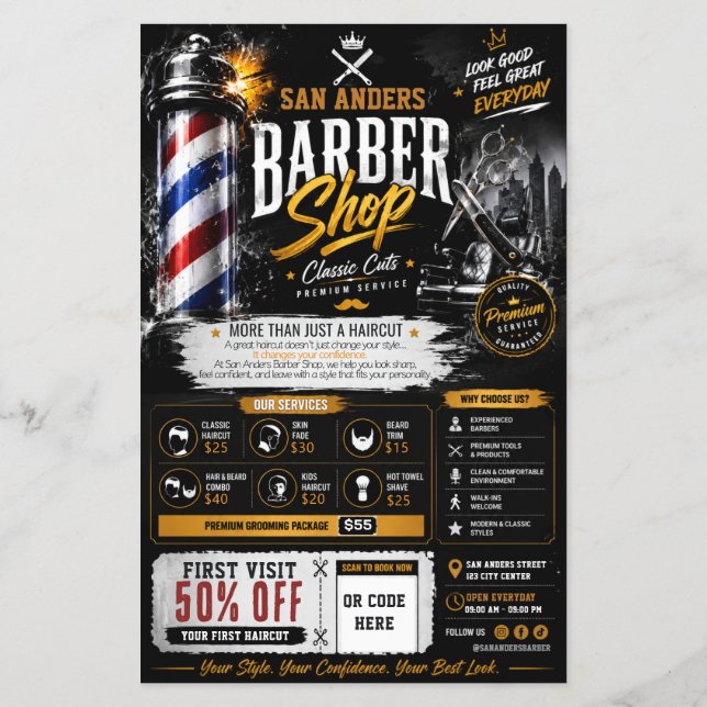 Editable Barber Shop flyer | Marketing Design  (Back)
