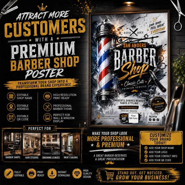 Editable Barber Shop Poster | Barber Wall Sign (Creator Uploaded)