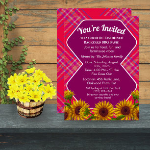 Editable Barnyard BBQ Cookout Invite Gingham Red 