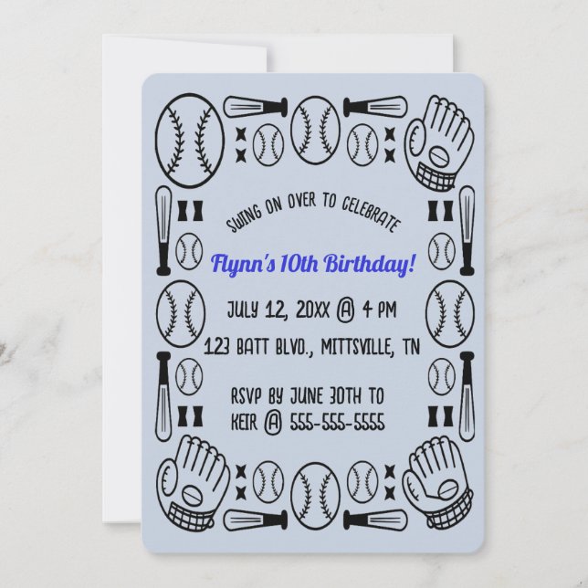 Editable Baseball Birthday Invitation (Front)