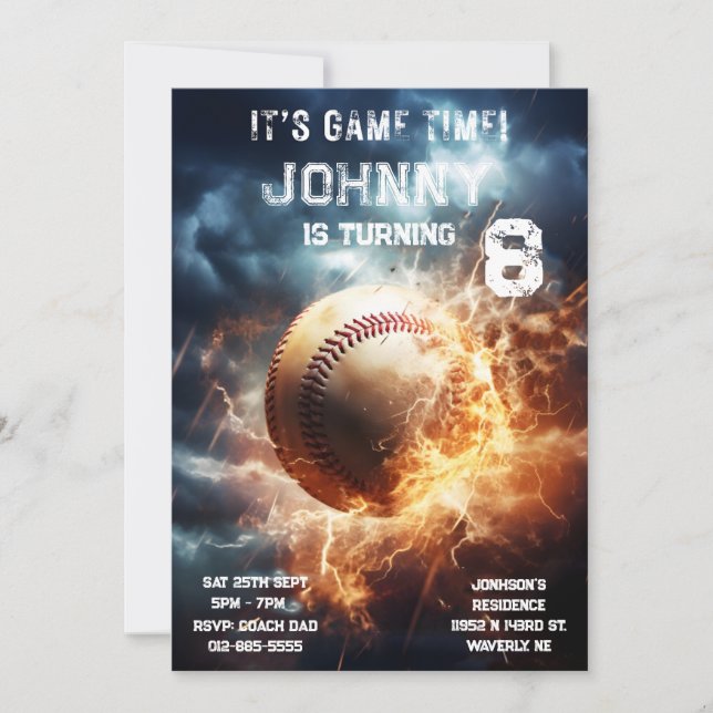 Editable Baseball Birthday Invitation (Front)