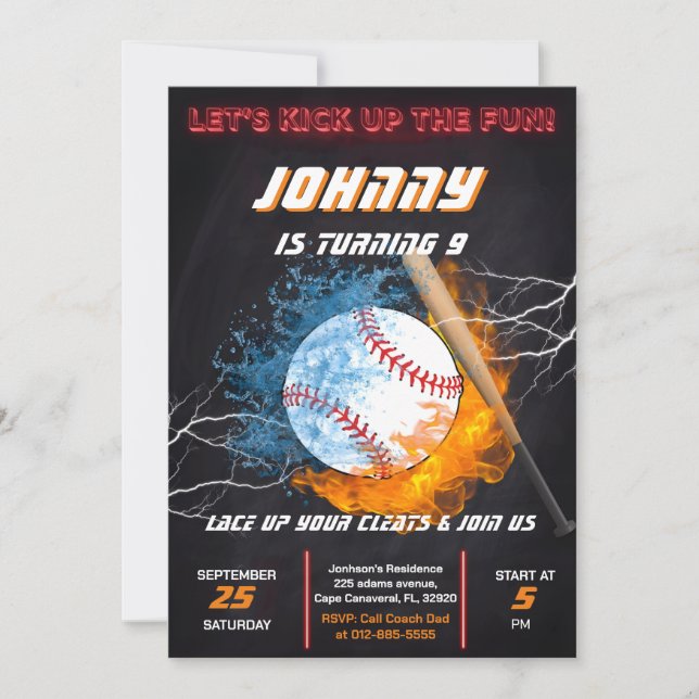 Editable Baseball Birthday Invitation Template (Front)