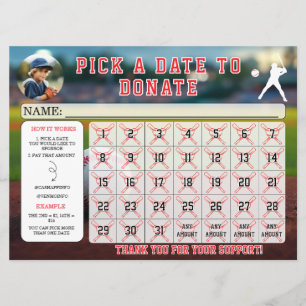 Editable Baseball Fundraiser Calendar  Invitation