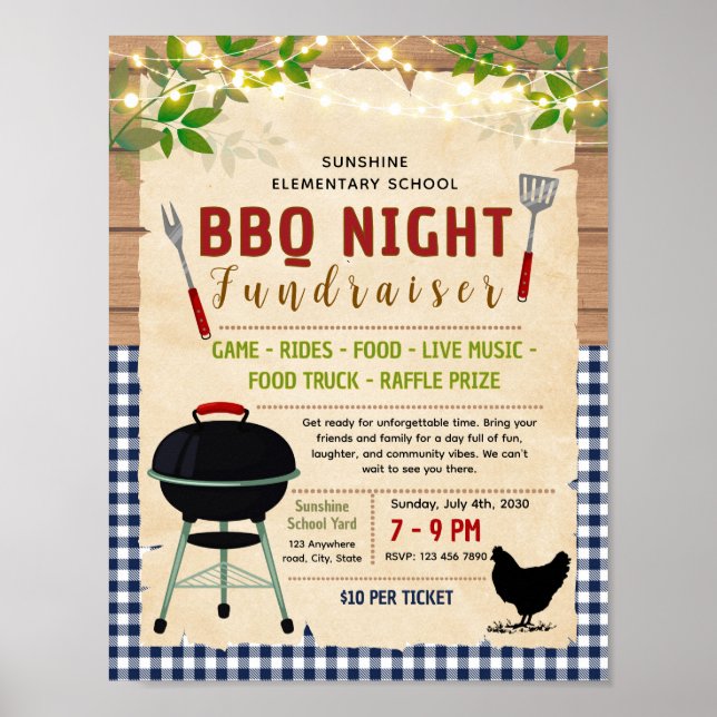 Editable bbq chicken fundraiser flyer poster (Front)