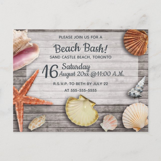 Editable Beach Bash Shells Party Invitation (Front)