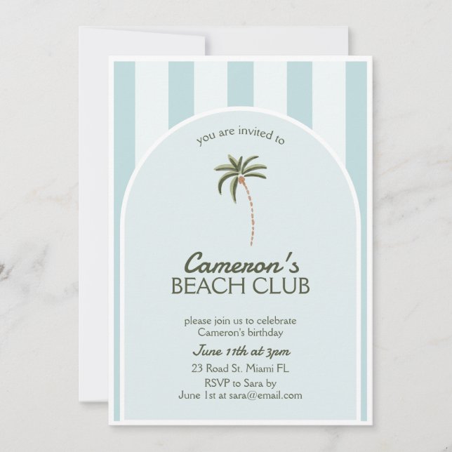Editable Beach Club Cabana Invitation Birthday (Front)