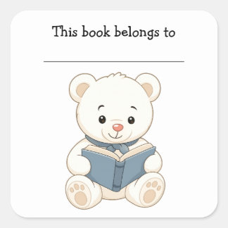 Editable Bear and Book Bookplate Sticker