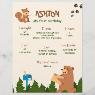 Editable Bear First Birthday Woodland Bear Boy 1st Flyer