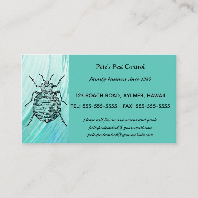 Editable Bed Bug Pest Control Business Card (Front)